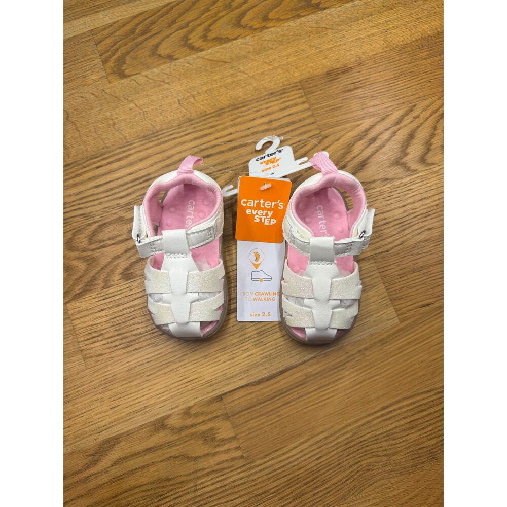 Carter's Every Step Baby Girl White Glitter Sandals Size 2.5 BNWT